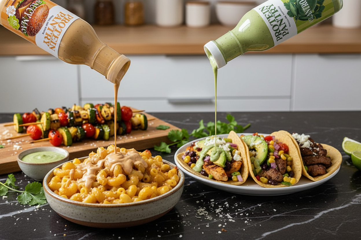 Sauces being poured on food - variation 3